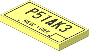 Tile  2 x  4 with Black "P51AK3" and "NEW YORK" License Plate Pattern