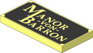 Tile  2 x  4 with "Manor von Barron" on Metallic Silver Shield Pattern