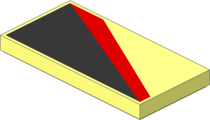 Tile  2 x  4 with Black Triangle on Bottom Left and Red Diagonal Stripe Pattern
