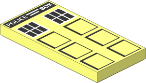 Tile  2 x  4 with White "POLICE BOX", Black Squares and Windows Pattern