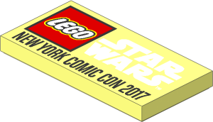 Tile  2 x  4 with Lego Logo, White Star Wars Logo and Metallic Silver "NEW YORK COMIC CON 2017" Pattern