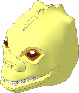 Minifig Head Trandoshan with White Teeth and Orange Eyes with Black and White Pupil Pattern