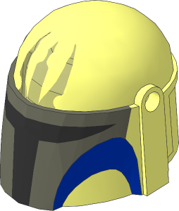 Minifig Helmet Mandalorian with Dark Grey Visor, Blue Upper Cheek and Light Lime Trident Pattern