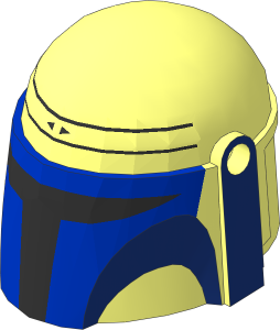 Minifig Helmet Mandalorian with Blue Visor, Dark Blue Upper Cheeks and Side and Two Black Horizontal Stripes Pattern