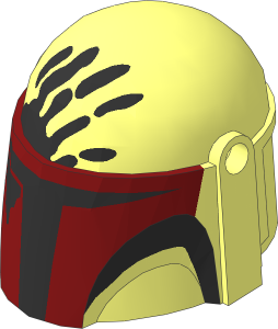 Minifig Helmet Mandalorian with Dark Red Visor, Black Mark on Right Cheek and Black Hand Print Pattern
