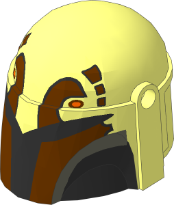 Minifig Helmet Mandalorian with Reddish Brown Visor with Slanted Eyeslits Dark Bluish Grey Cheeks and Reddish Brown Pattern