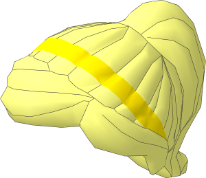 Minifig Hair with Ponytail and Swept Sideways Fringe with Yellow Hairband Pattern