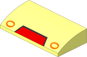 Slope Brick Curved  2 x  4 with Red Trapezoid and  2 Orange Ovals Pattern
