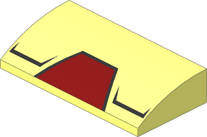 Slope Brick Curved  2 x  4 with Dark Red Trapezoid with Black Outline and  2 Black Angled Lines Pattern