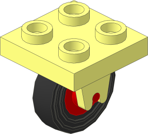 Plate  2 x  2 with 2 Wheel Clips Perpendicular with Red Wheel with Tyre 4/ 80 x  8 Single Smooth Type 1