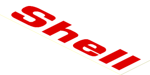 Sticker  1.9 x  7.9 with Red "Shell" on White Background