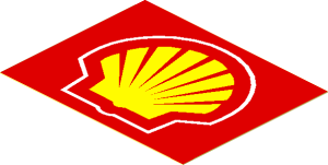 Sticker  2.3 x  2.9 with Shell Logo on Red Background