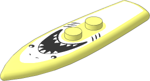 Minifig Surf Board  2 x  6.5 with White Shark, Black Open Mouth and Gills Pattern