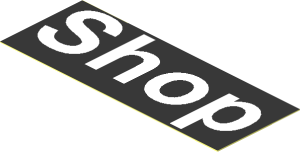 Sticker  1.1 x  2.9 with White "Shop" on Black Background