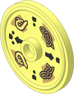 Minifig Shield Round Type 2 with Dragon Heads and Ornaments Pattern