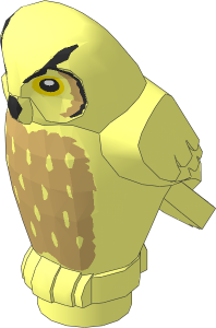 Animal Owl with Angular Feathers with Black Beak, Yellow Eyes and Tan Chest Feathers Pattern