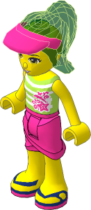 _Figure Friends Stephanie with Magenta Wrap-around Skirt, Lime Top with White Stripes, Dark Pink Visor