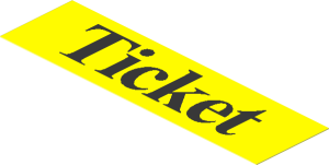 Sticker  1.1 x  3.9 with Black "Ticket" on Yellow Background