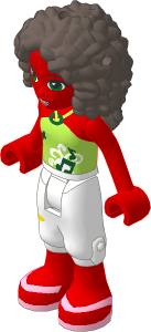 _Figure Friends Andrea with White Cropped Trousers, Lime Halter Neck Top