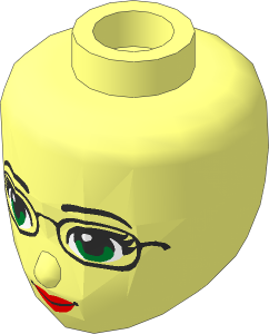 Figure Friends Head with Green Eyes, Glasses, Orange Lips and Closed Mouth Pattern