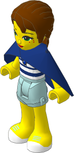 _Figure Friends Emily Jones with Sand Blue Shorts, White Top with Blue Stripes, Dark Blue Cape