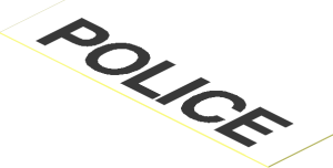 Sticker  0.7 x  2.9 with Black "POLICE" on White Background