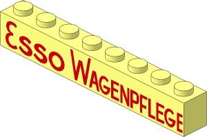 Brick  1 x  8 w/o Centre Studs, Red "ESSO WAGENPFLEGE" Pattern