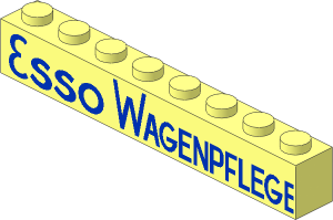 Brick  1 x  8 w/o Centre Studs, Blue "ESSO WAGENPFLEGE" Pattern