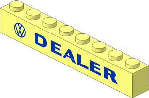 Brick  1 x  8 with VW Logo and "DEALER" Bold Pattern