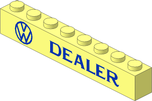 Brick  1 x  8 with VW Logo and "DEALER" Normal Pattern