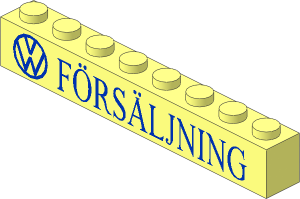 Brick  1 x  8 with VW Logo and "FÖRSÄLJNING" Normal Pattern