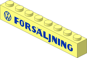 Brick  1 x  8 with VW Logo and "FÖRSÄLJNING" Bold Pattern