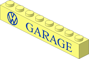 Brick  1 x  8 with VW Logo and "GARAGE" Normal Pattern