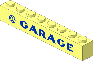 Brick  1 x  8 with VW Logo and "GARAGE" Bold Pattern