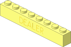 Brick  1 x  8 without Centre Studs with Violet Thin "DEALER" Pattern