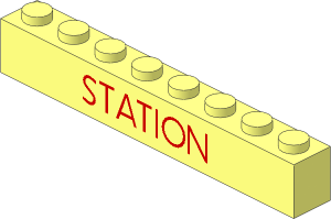 Brick  1 x  8 without Centre Studs with Red Thin "STATION" Pattern