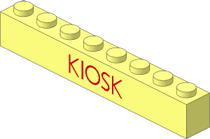Brick  1 x  8 without Centre Studs with Red Thin "KIOSK" Pattern
