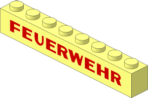 Brick  1 x  8 without Centre Studs with Red "FEUERWEHR" Sans-Serif Pattern