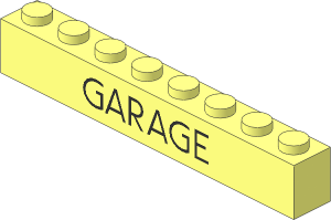 Brick  1 x  8 without Centre Studs with Black Thin "GARAGE" Pattern