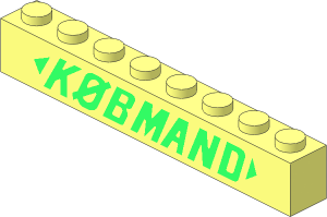 Brick  1 x  8 without Centre Studs with Bright Green "KØBMAND" Italic Pattern