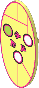 Minifig Shield Oval with Lime and White Circles, Dark Purple Arrows and Lines Pattern