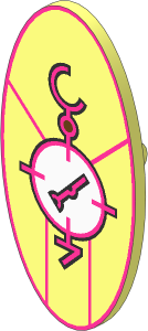 Minifig Shield Oval with Large White Circle, Dark Purple Characters and Lines Pattern