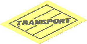 Sticker  2.3 x  1.9 with Dark Grey "TRANSPORT" on Crate on Transparent Background