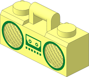 Minifig Boombox  1 x  3 x  1 with Metallic Gold Rimmed Speakers, Cassette Player and Buttons Pattern