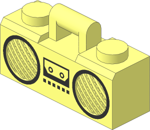 Minifig Boombox  1 x  3 x  1 with Metallic Silver Rimmed Speakers, Cassette Player and Buttons Pattern