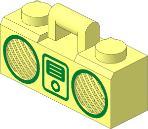 Minifig Boombox  1 x  3 x  1 with Metallic Gold Rimmed Speakers and Digital Music Player Pattern