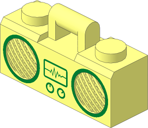 Minifig Boombox  1 x  3 x  1 with Metallic Gold Rimmed Speakers, Rotary Knobs and Sound Wave Display Pattern