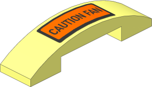 Slope Brick Curved  4 x  1 Double with Orange and Metallic Silver "CAUTION FAN" Sticker