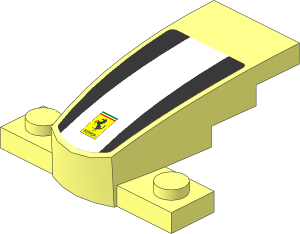 Slope Brick Curved Tapered  4 x  2 on Plate  1 x  4 with White Stripe on Black Face and Logo Ferrari Rectangular Sticker