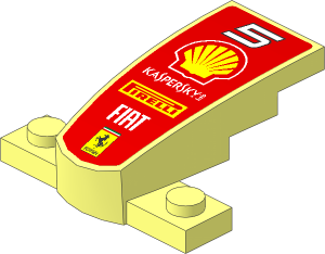 Slope Brick Curved Tapered  4 x  2 on Plate  1 x  4 with Number  5 and Logos on Red Face Sticker